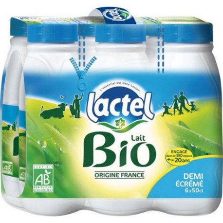 Lait Lactel Matin Léger Bio demi-écrémé 50cl (pack de 6)