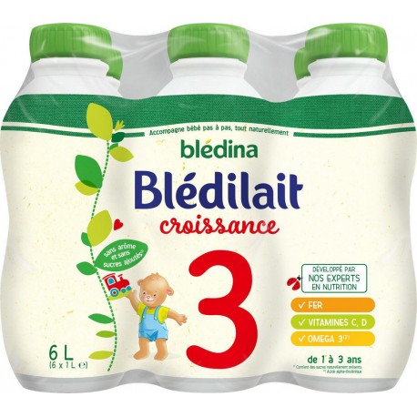 BLEDINA Lait bébé 3ème âge croissance 6x1L (pack de 6)