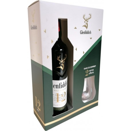 GLENFIDDICH Whisky single malt 12 ans 40% coffret avec 2 verres 70cl