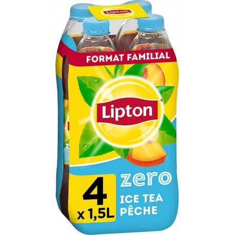LIPTON Iced tea thé glacé sans sucre pêche zero 1,5L (lot de 4 bouteilles)