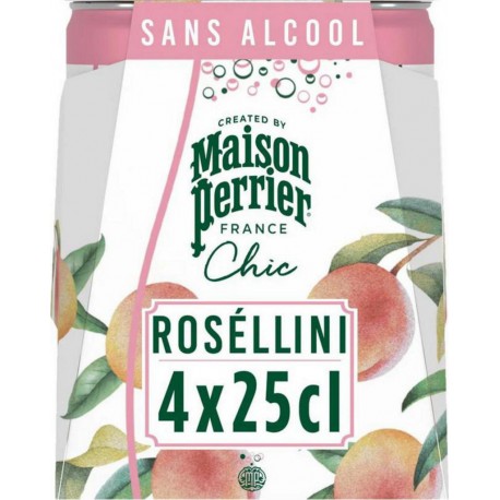 Perrier Eau Gazeuse Aromatisée Roséllini Sans Alcool 25cl (pack de 4)